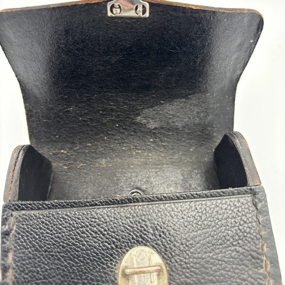 RARE Vintage IBM Tucky Swiss Made Black Leather Hard Case Field Belt Pouch